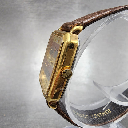 Lucien Piccard Dufonte Tank Watch Women 21mm Gold Dial Gold Tone Rectangle Runs