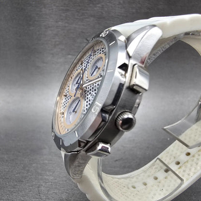 Fossil Chronograph Watch Women 39mm White Dial Silver Tone Date ES4024 New Batt2