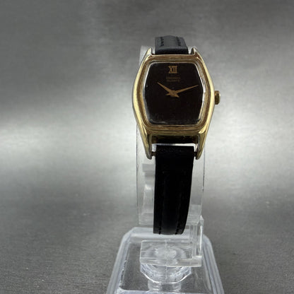 Seiko Watch Women 18mm Black Dial Gold Tone Hexagon 2c20-6440 New Battery HJKUBK5