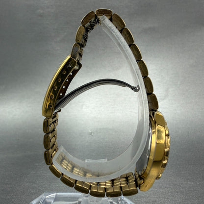 Seiko Sports 50 Watch Women 25mm Champagne Dial Gold Tone Date 7N82-0271 NewBatt8