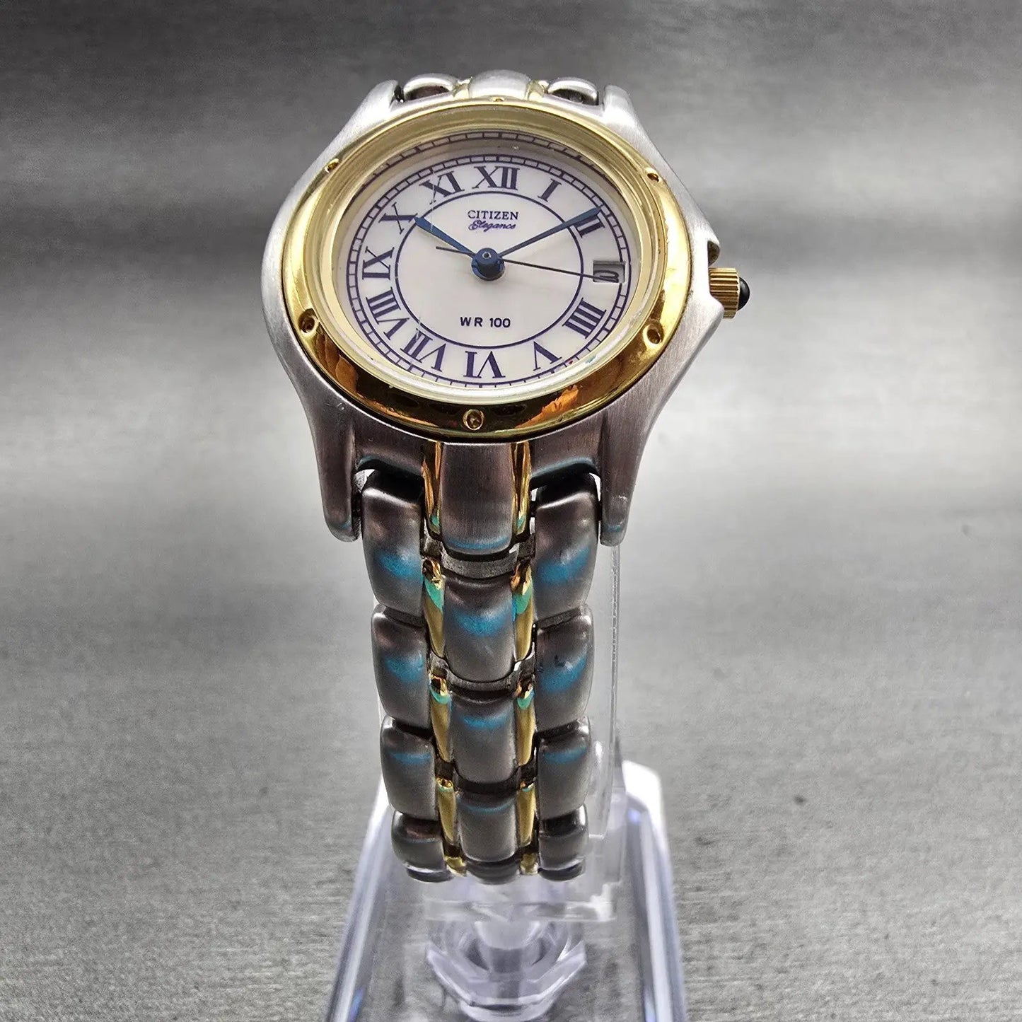 Citizen Elegance Watch Women 26mm White Dial Two Tone Date 4613-S41886 New Batt5
