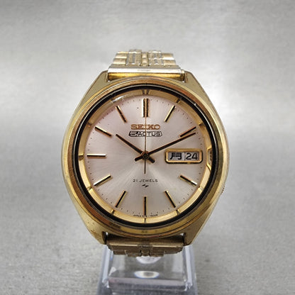 Seiko 5Actus Watch Men 37mm Silver Dial Gold Tone Daydate 7019-7060 Runs