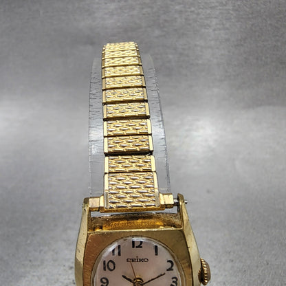 Seiko Watch Women 22mm Silver Dial Gold Tone Rectangle Manual Wind Runs VTG4