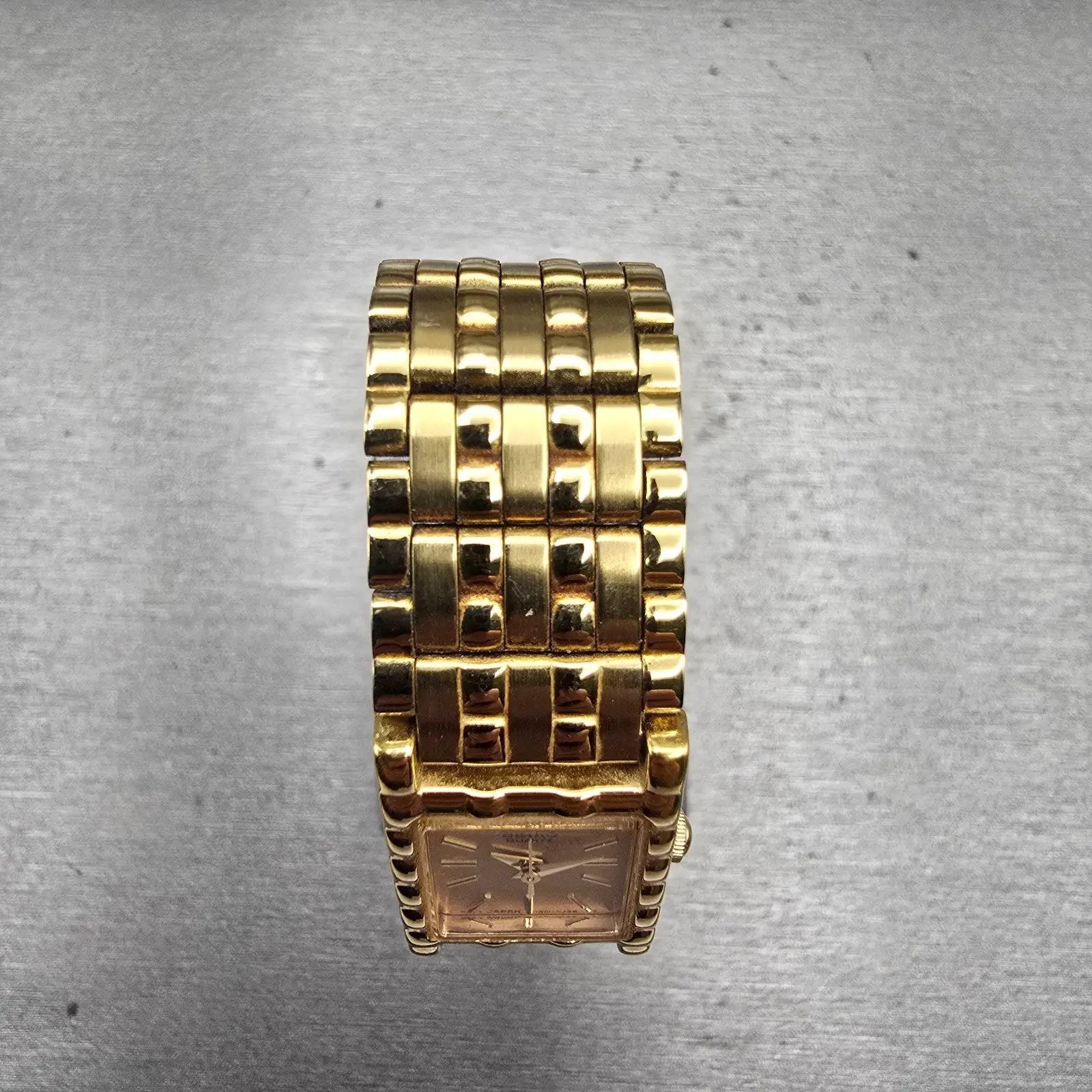 Seiko Watch Women 16mm Gold Dial Gold Tone Rectangle 1N01-5A69 New Battery VTG4