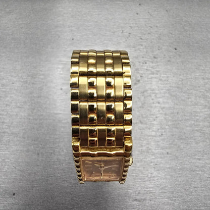 Seiko Watch Women 16mm Gold Dial Gold Tone Rectangle 1N01-5A69 New Battery VTG4