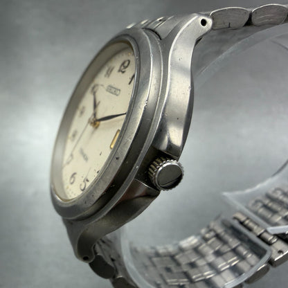 Seiko Watch Men 36mm Cream Dial Titanium Date Round Vintage 7N42-8A60 New Batt2