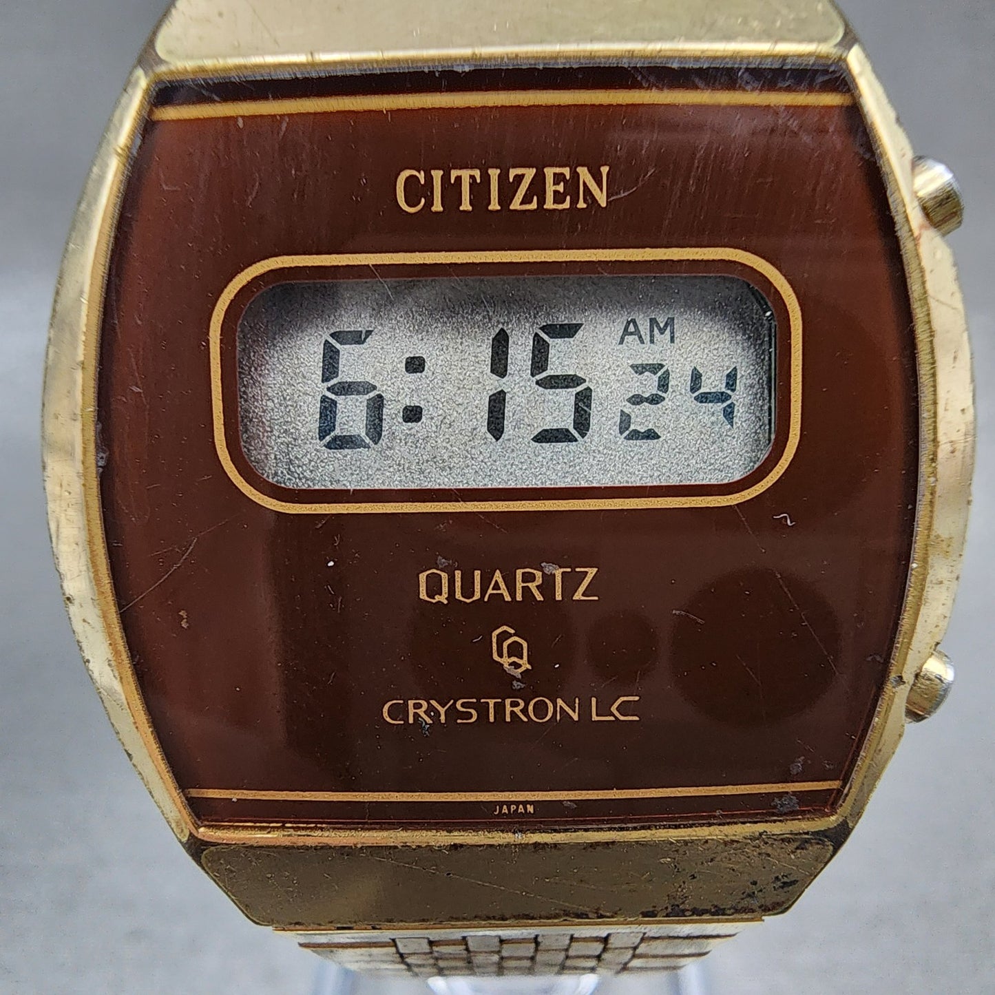 Citizen CQ Digital Watch Men 33mm LCD Gold Tone New Battery 4097238 VTG1
