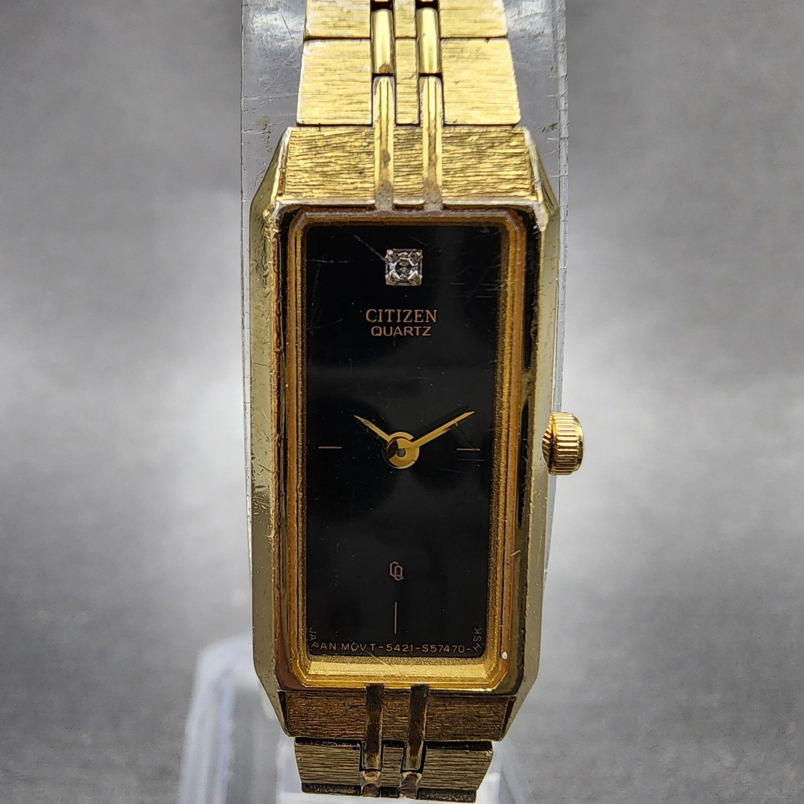 Citizen CQ Tank Watch Women 13mm Black Dial Gold Tone Rectangle New Battery VTG1