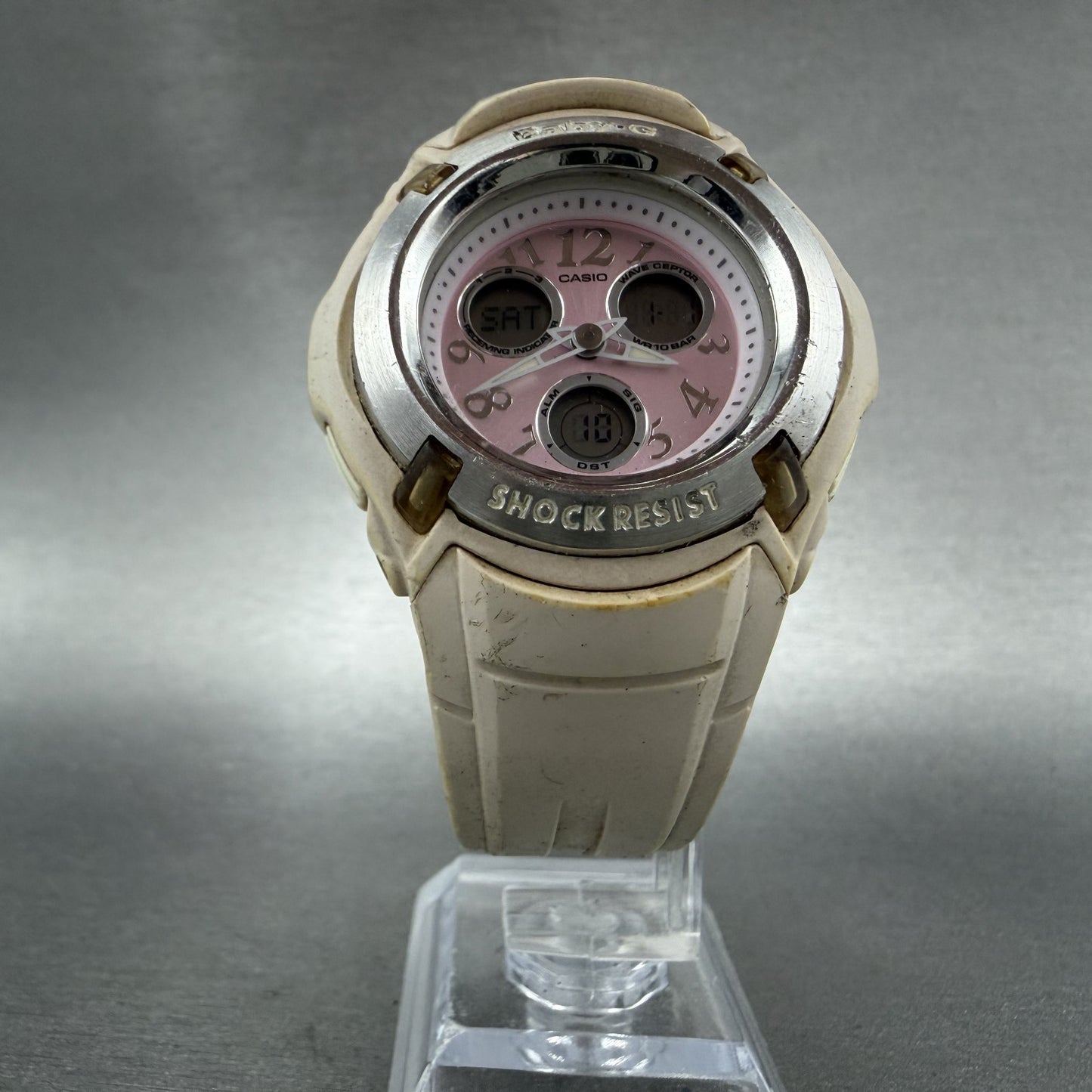 Casio Baby-G Watch Women 41mm Pink Dial Cream Case Analog Digital BG-1501 Newbat5