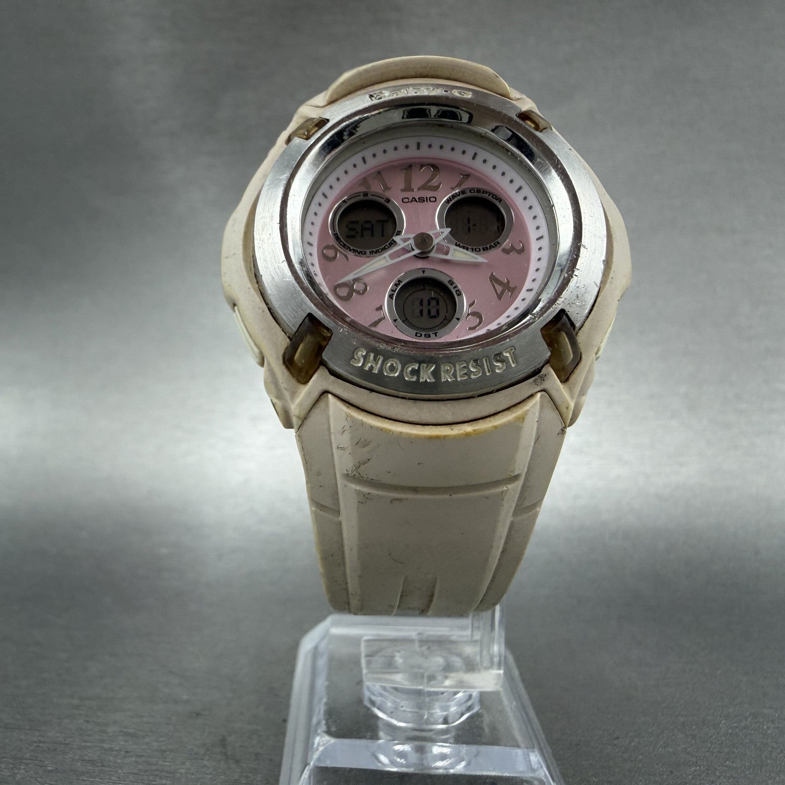 Casio Baby-G Watch Women 41mm Pink Dial Cream Case Analog Digital BG-1501 Newbat5