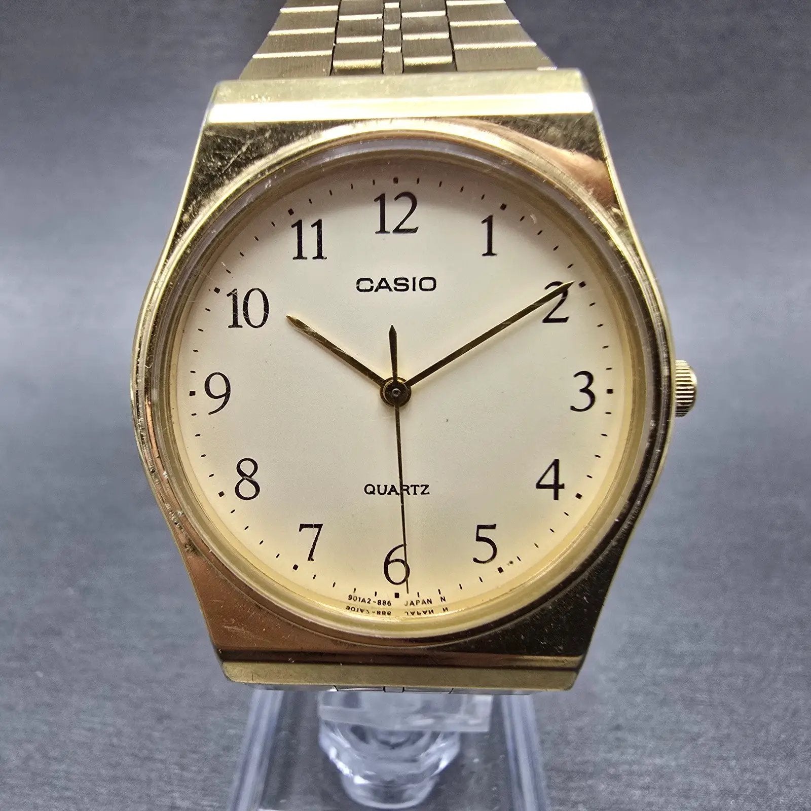 Casio MQ-336 Watch Men 33mm Champagne Dial Gold Tone Round New Battery Vintage0