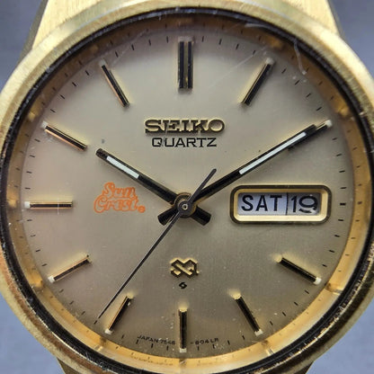 Seiko SQ Watch Men 36mm Champagne Dial Gold Tone Daydate 7546-8039 New Battery1