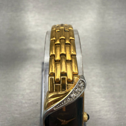 Seiko Half Moon Watch Women 14mm Black Dial Gold Tone Diamond 2E20-7309 New Batt4