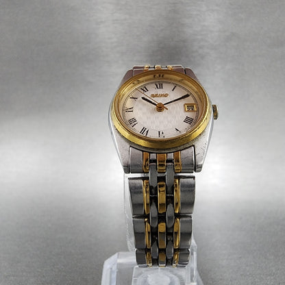 Seiko Watch Women 24mm White Dial Two Tone Date Round 7N826001 New Battery5