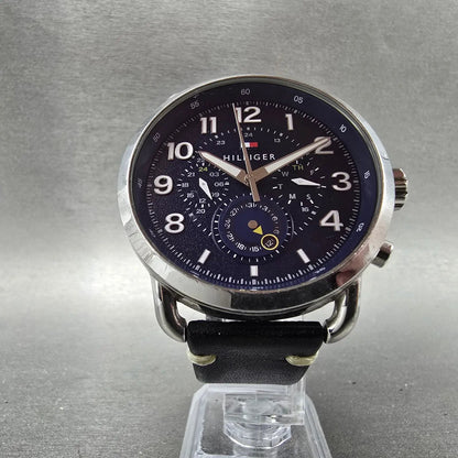 Tommy Hilfiger Briggs Watch Men 46mm Blue Dial Steel Daydate Round New Battery5