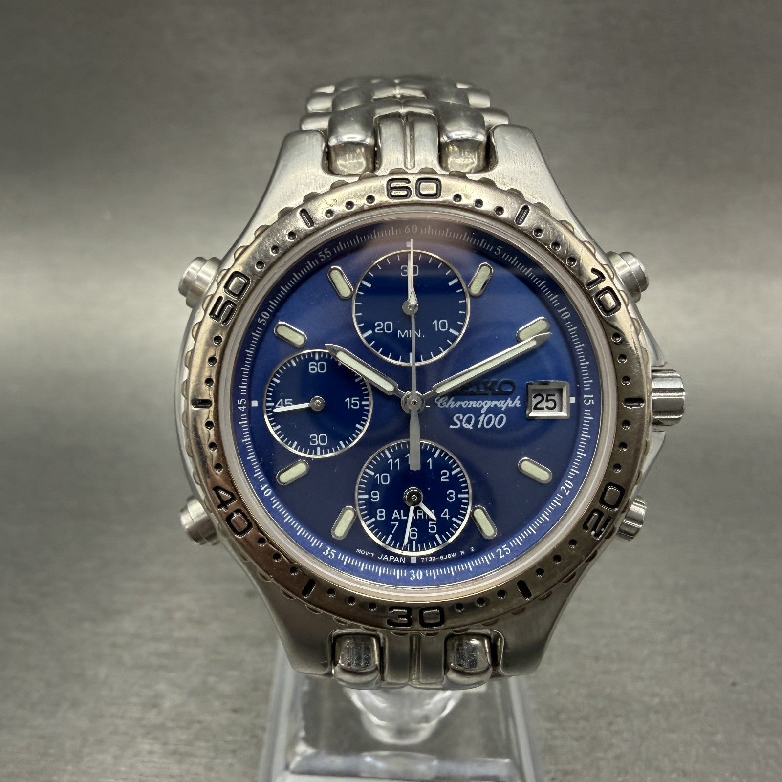 Seiko Chronograph Sports 100 Watch Men 37mm Blue Dial Silver Tone Date New Batt0