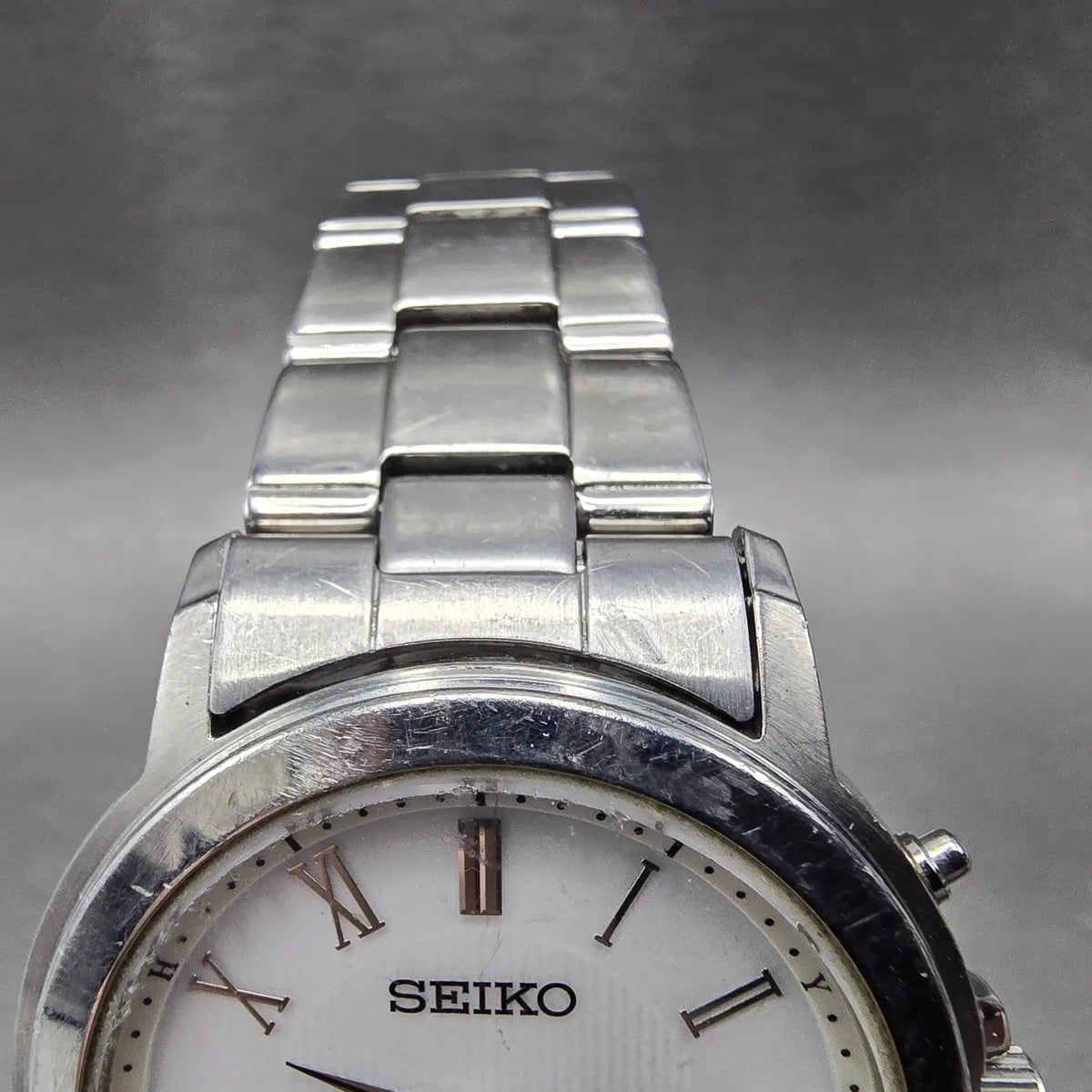 Seiko Solar Watch Men 38mm White Dial Silver Tone Date Atomic 7B52-0AG0 READ!!!!5