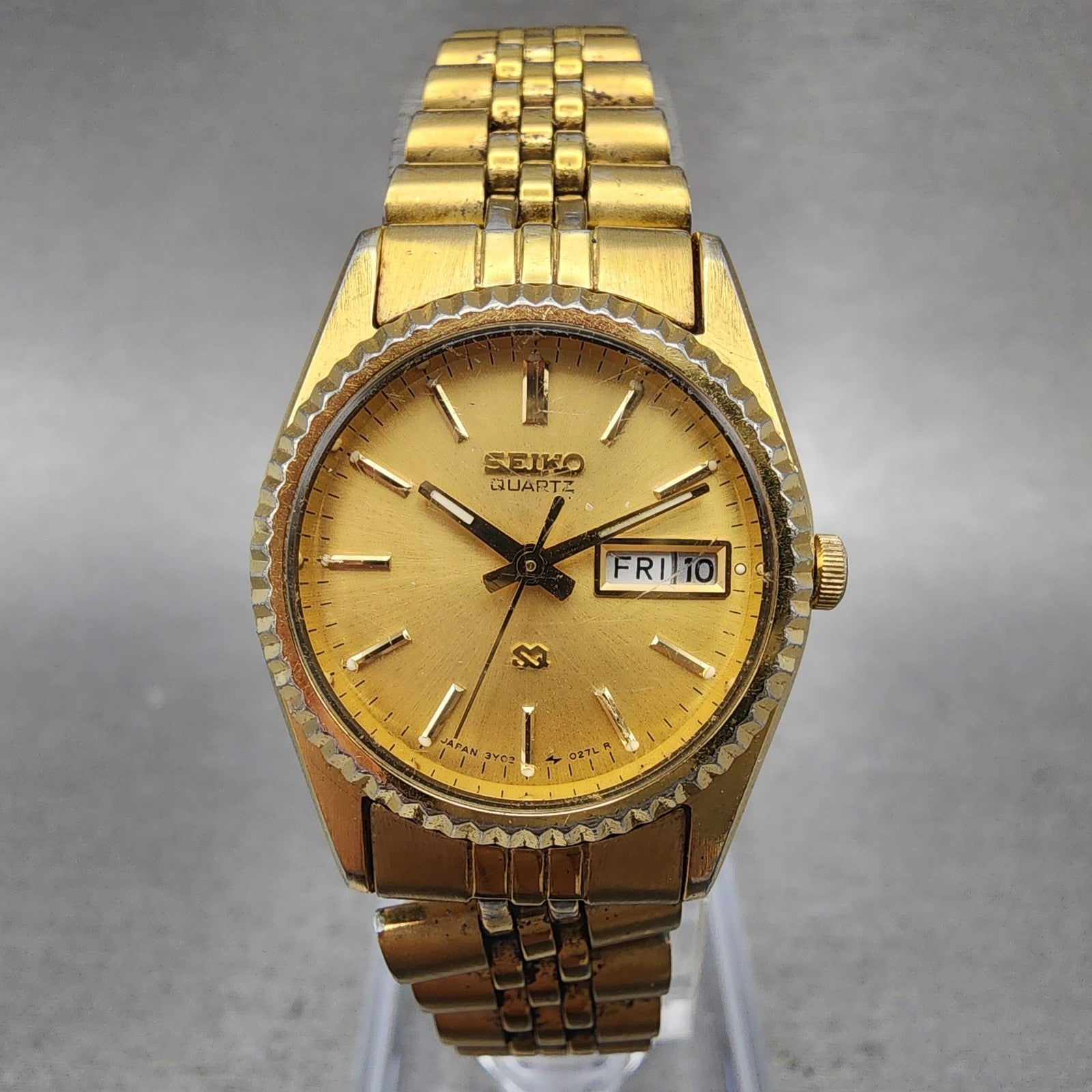 Seiko SQ Watch Women 24mm Gold Dial Gold Tone Daydate 24mm Round New Battery NBG0