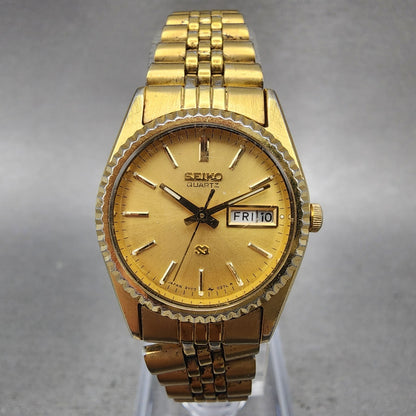 Seiko SQ Watch Women 24mm Gold Dial Gold Tone Daydate 24mm Round New Battery NBG0