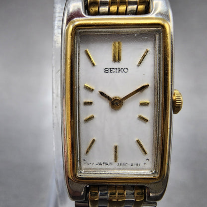 Seiko Tank Watch Women 13mm White Dial Two Tone Rectangle 2e207021 New Battery1