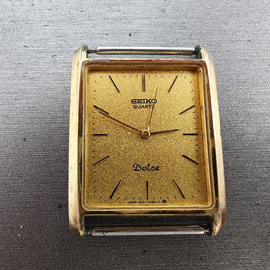 Seiko Dolce Tank Watch Men 26mm Gold Dial Gold Tone Rectangle 95215090 PARTS0