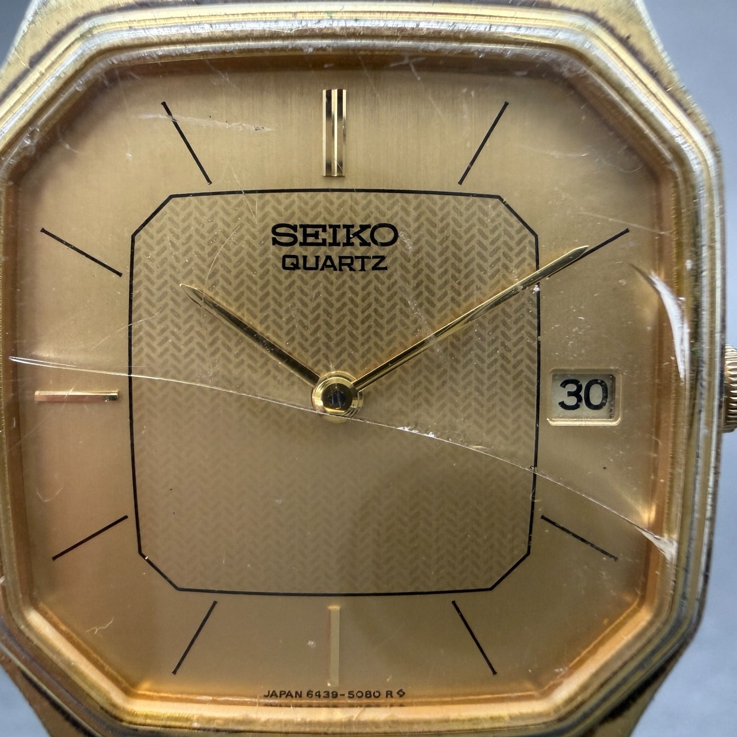 Seiko Watch Men 29mm Champagne Dial Gold Tone Date Octagon 6439-5039 New Batt 761