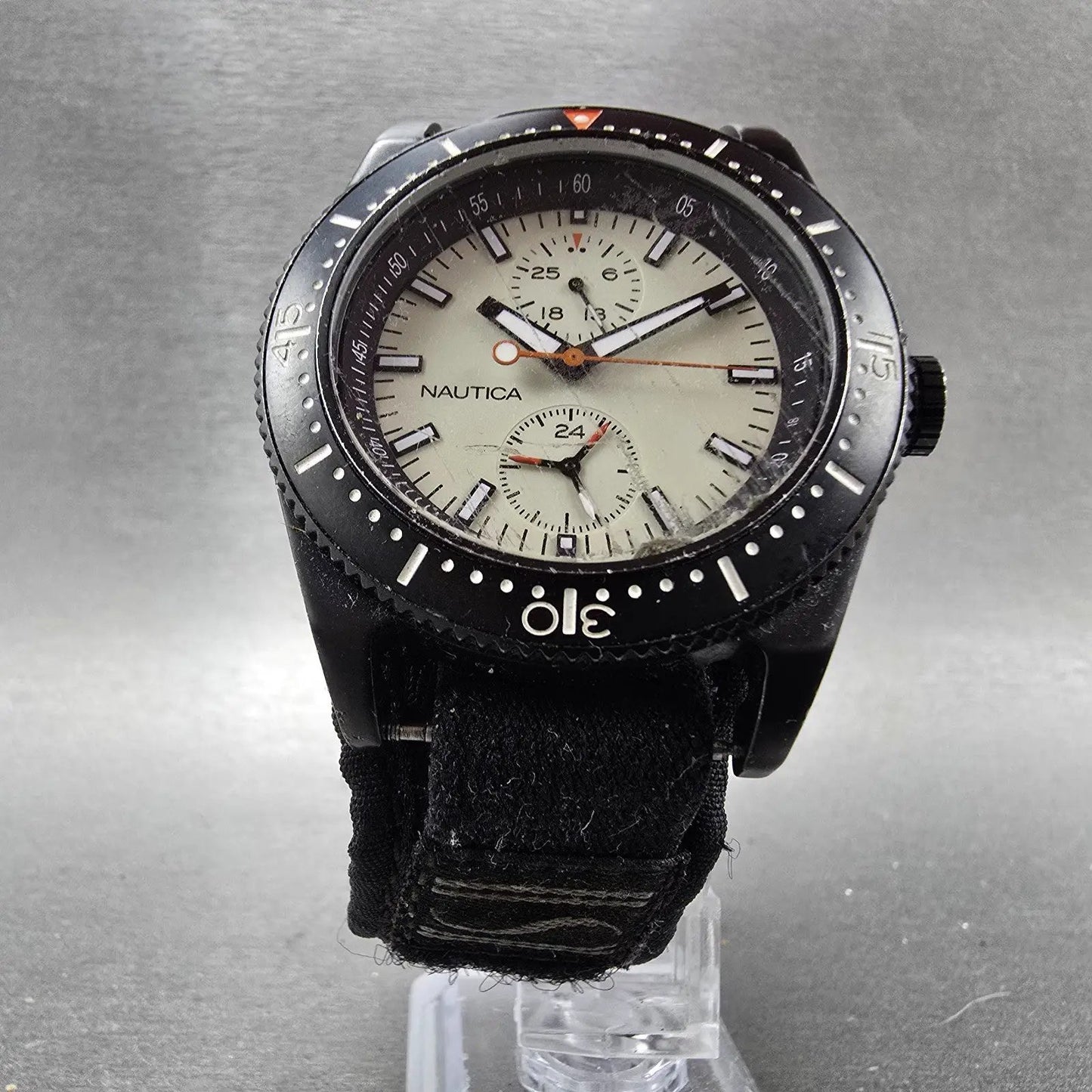 Nautica Dive Watch Men 43mm Gray Dial Black Tone Date Round N11033 New Battery5