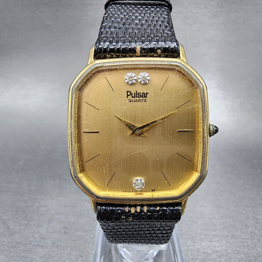 Pulsar Watch Men 30mm Champagne Dial Gold Tone Octagon Y100-5419 New Battery