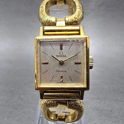 Omega Geneve Tank Watch Women 17mm Silver Dial Gold Plated Manual Wind Runs VTG0