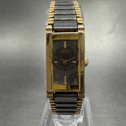Seiko Tank Watch Women 13mm Black Dial Black & Gold Tone 1E20-551H New Battery 40