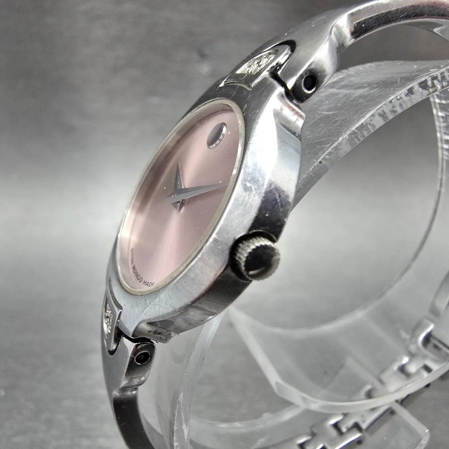 Movado Kara Watch Women 24m Pink Dial Steel Round 84-A1-1846 New Batt Diamond RQ2