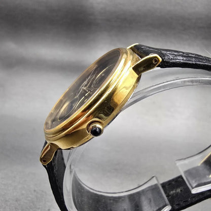 Pulsar Watch Men 33mm Black Dial Gold Sun Moon Triple Calendar V33F-8A10 New Bat1