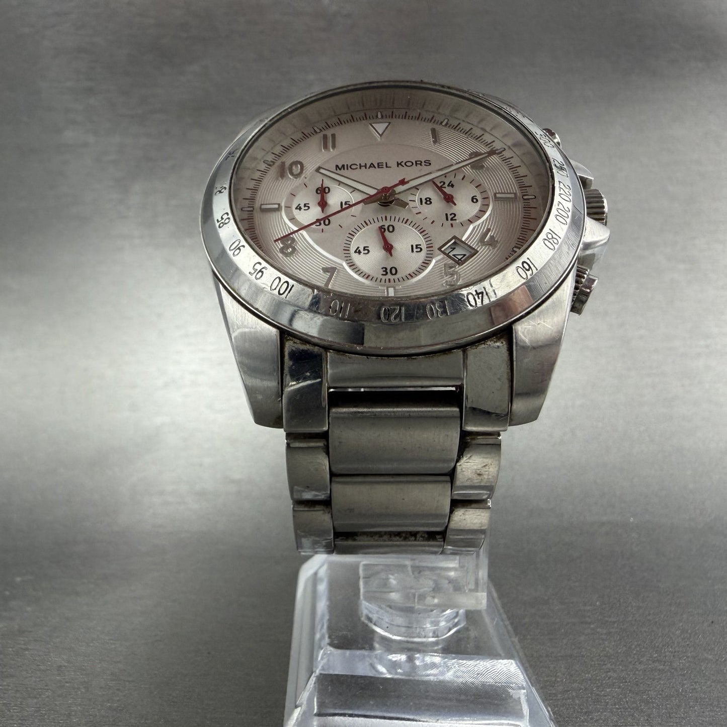 Michael kors Chronograph Watch Men 45mm White Dial Steel Date MK-8131 New Batt5