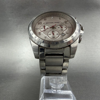 Michael kors Chronograph Watch Men 45mm White Dial Steel Date MK-8131 New Batt5
