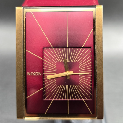 Nixon The Motif Watch Women 38mm Red Dial Gold Tone Rectangle New Battery1