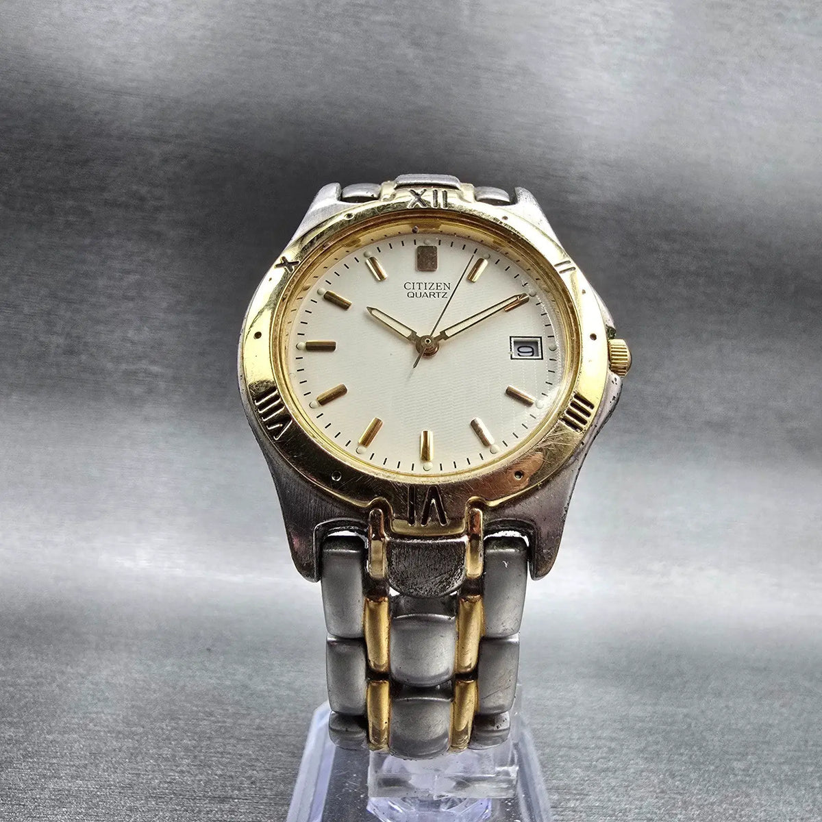 Citizen Watch Men 35mm Ivory Dial Two Tone Date Round 5510-K09915 New Battery5