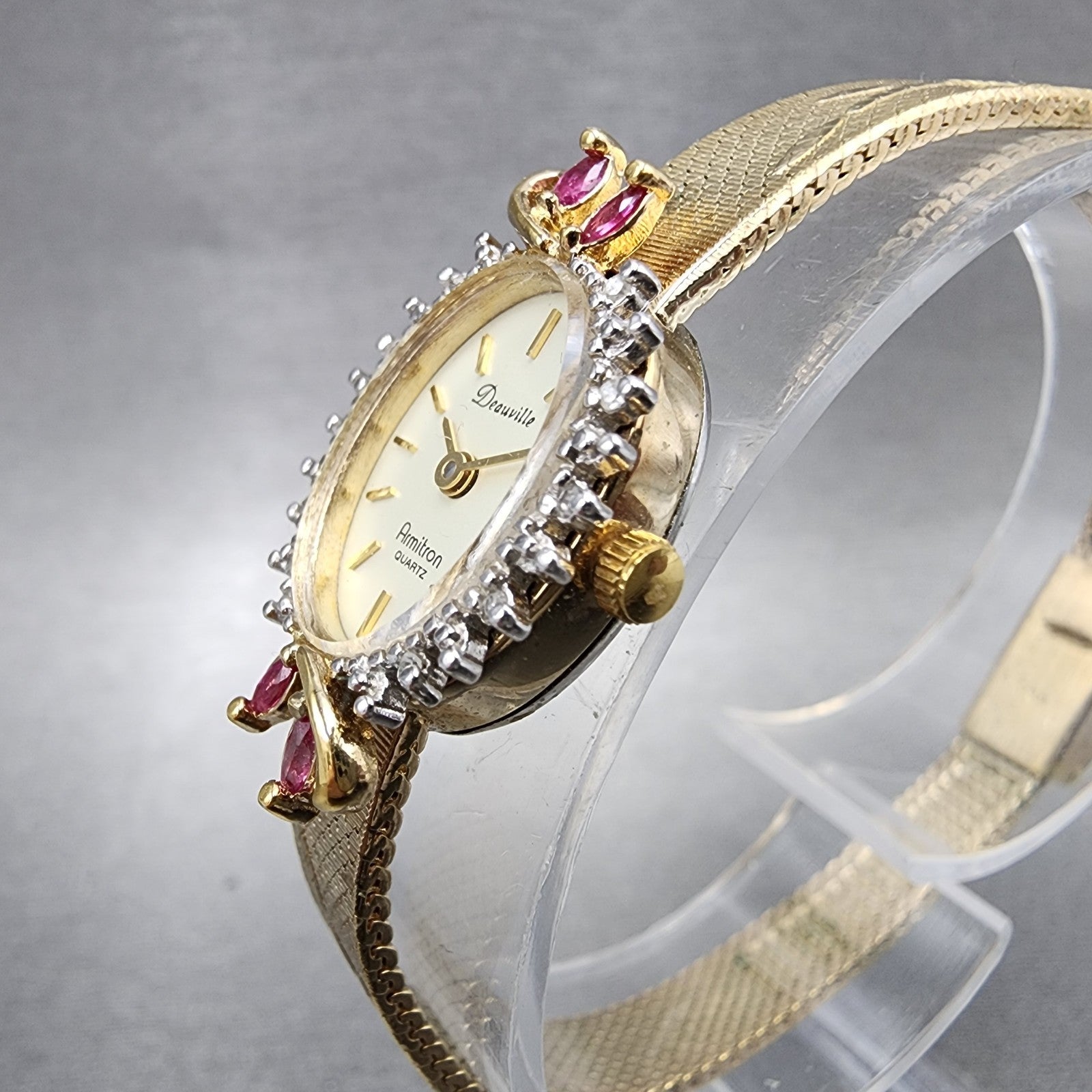 Armitron Deauville Diamond Watch Women 15mm Gold Dial Gold Tone Oval New Battery2