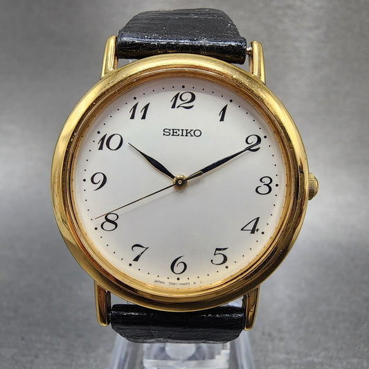 Seiko Watch Men 31mm Silver Dial Gold Tone 7n016890 New Battery0