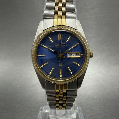 Seiko SQ Watch Women 24mm Blue Dial Two Tone Daydate 24mm Round New Battery B120