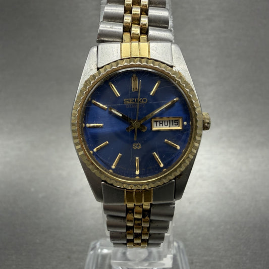 Seiko SQ Watch Women 24mm Blue Dial Two Tone Daydate 24mm Round New Battery B120