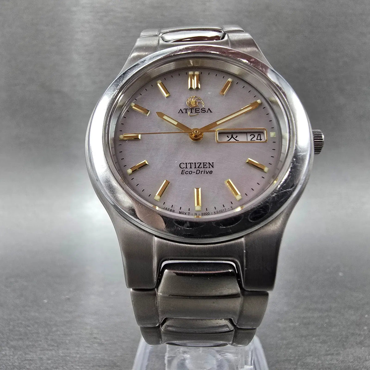 Citizen Attesa Eco-Drive Watch Men 35mm MOP Dial Titanium Daydate Round Runs JP5