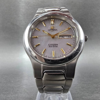 Citizen Attesa Eco-Drive Watch Men 35mm MOP Dial Titanium Daydate Round Runs JP5