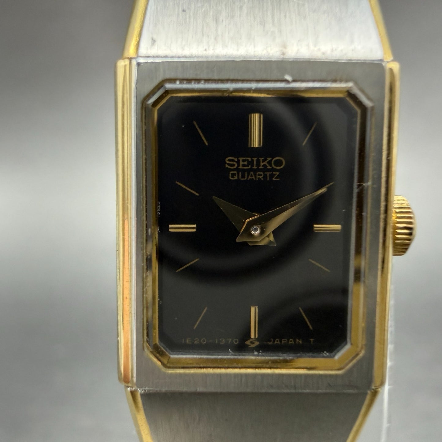 Seiko Tank Watch Women 13mm Black Dial Two Tone Rectangle 1E20-5779 New Battery1