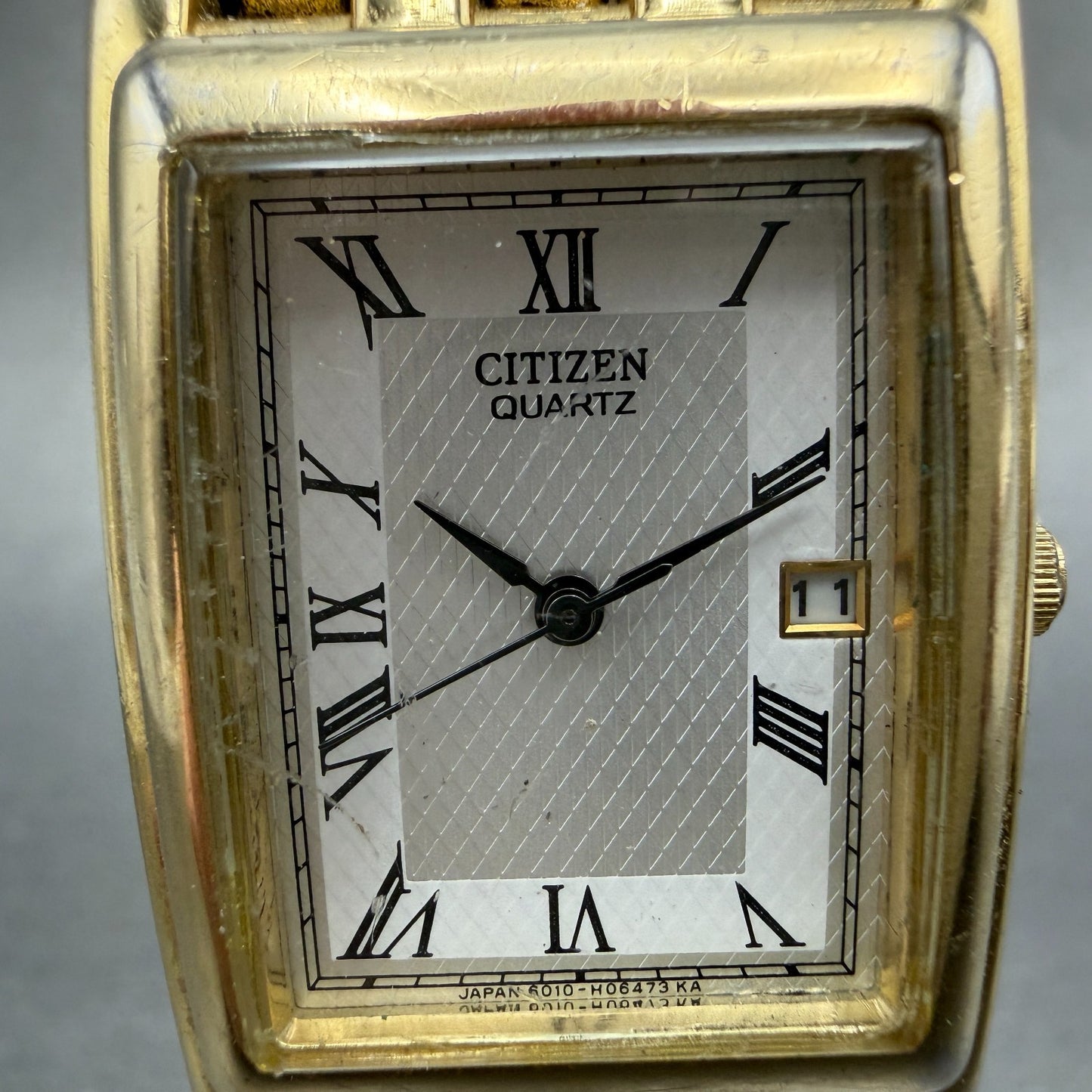 Citizen Tank Watch Men 25mm Silver Dial Gold Tone Date 6010-H03931 New Battery1