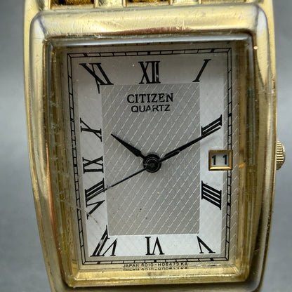 Citizen Tank Watch Men 25mm Silver Dial Gold Tone Date 6010-H03931 New Battery1