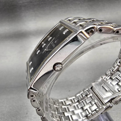 Bulova Watch Men 25mm Black Dial Silver Tone Gemmed Rectangle 96D12 New Batt2