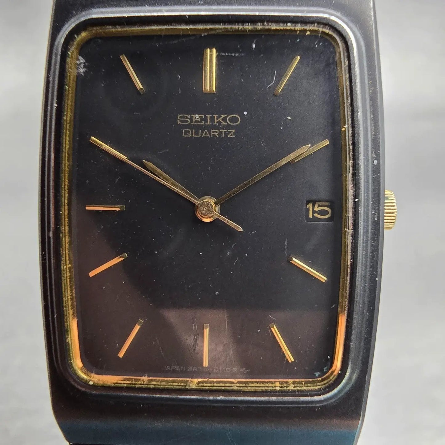 Seiko Watch Men 25mm Black Dial Black Tone Date Rectangle 2A32-5059 New Battery1