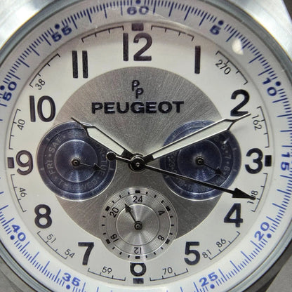 Peugeot Watch Men 42mm White Dial Silver Round Daydate 2028 New Battery2