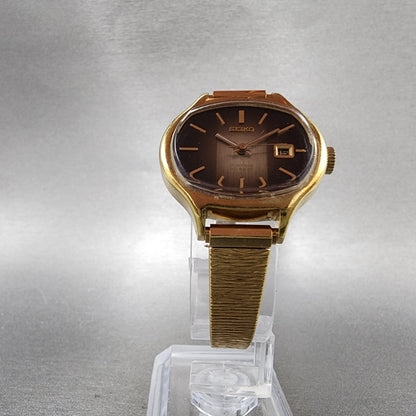 Seiko Automatic Watch Women 27mm Brown Dial Gold Tone Date 22063129 PARTS6