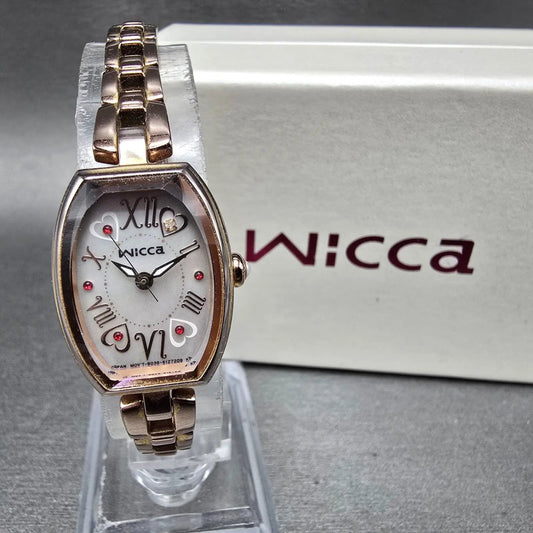 Citizen Wicca Watch Women 19mm MOP Dial Rose Gold Date Solar Rectangle Runs JP0